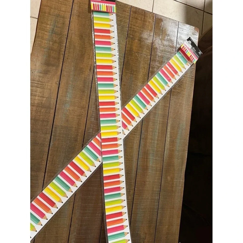 Lot of 3 Schoolgirl 36ft Pencil Bulletin Board Borders CD-108410 Stylish Brights